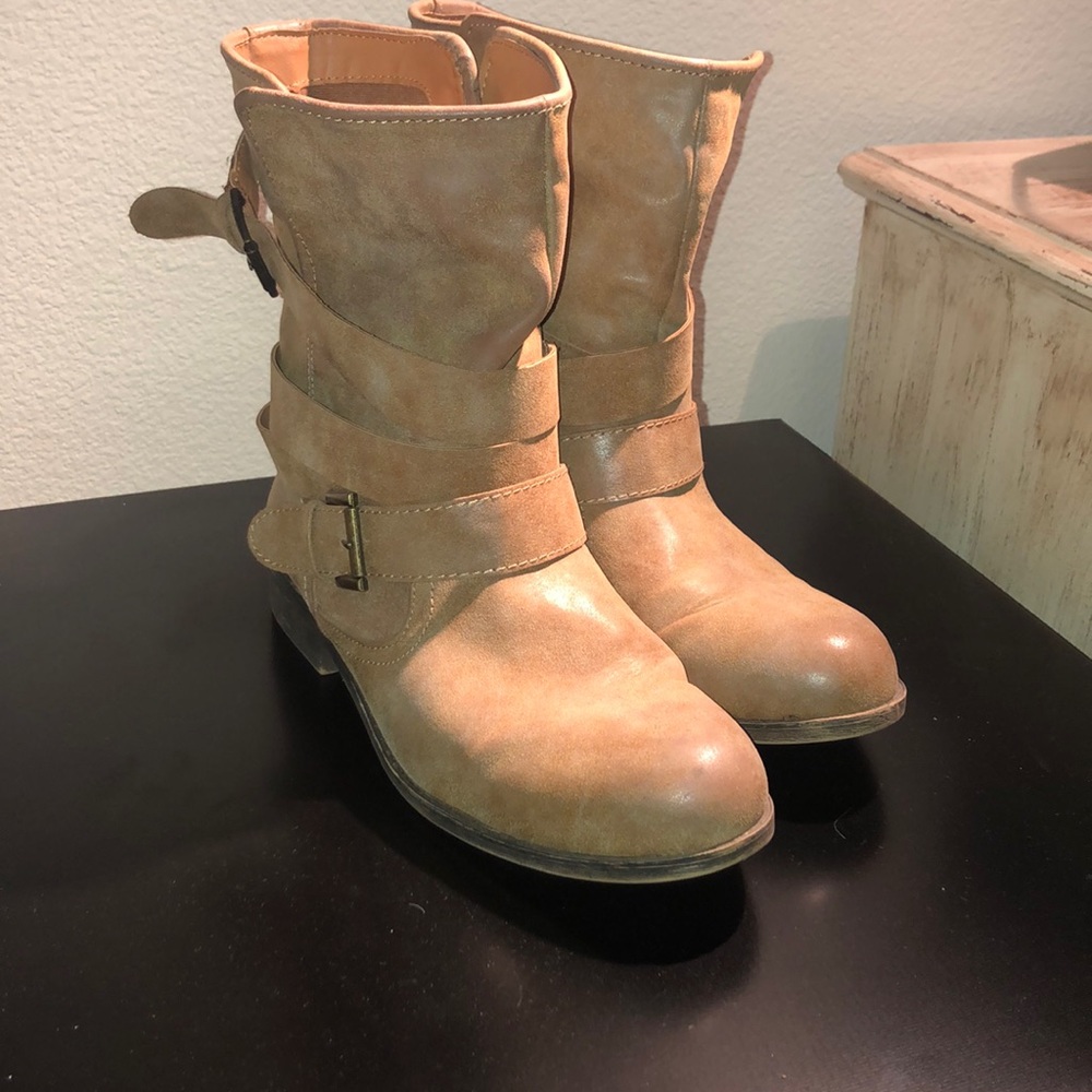 Beige Leather Booties